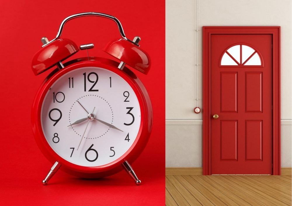 Red Alarm Clock & Door