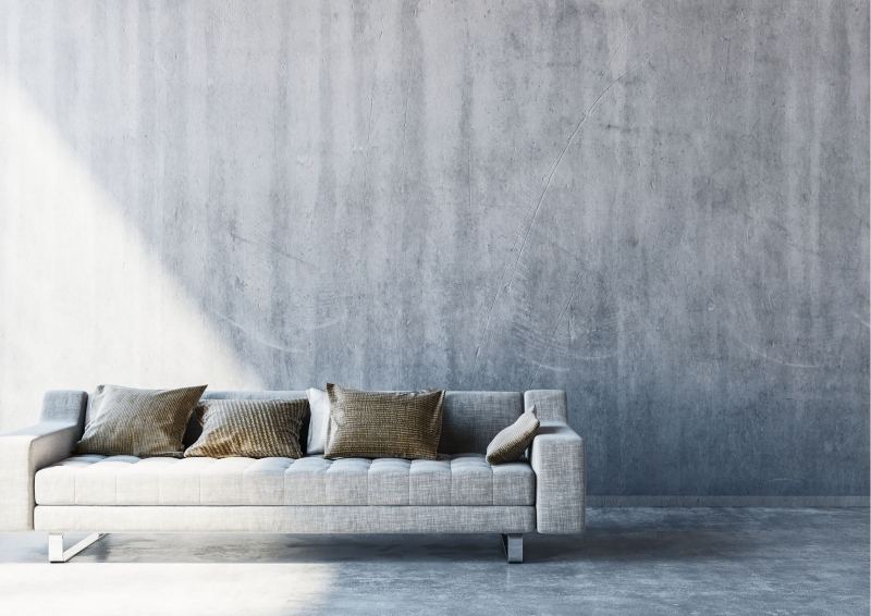 Couch on polished concrete floor