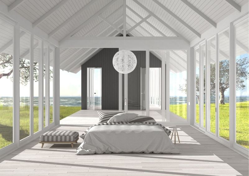 Bedroom in a glass house